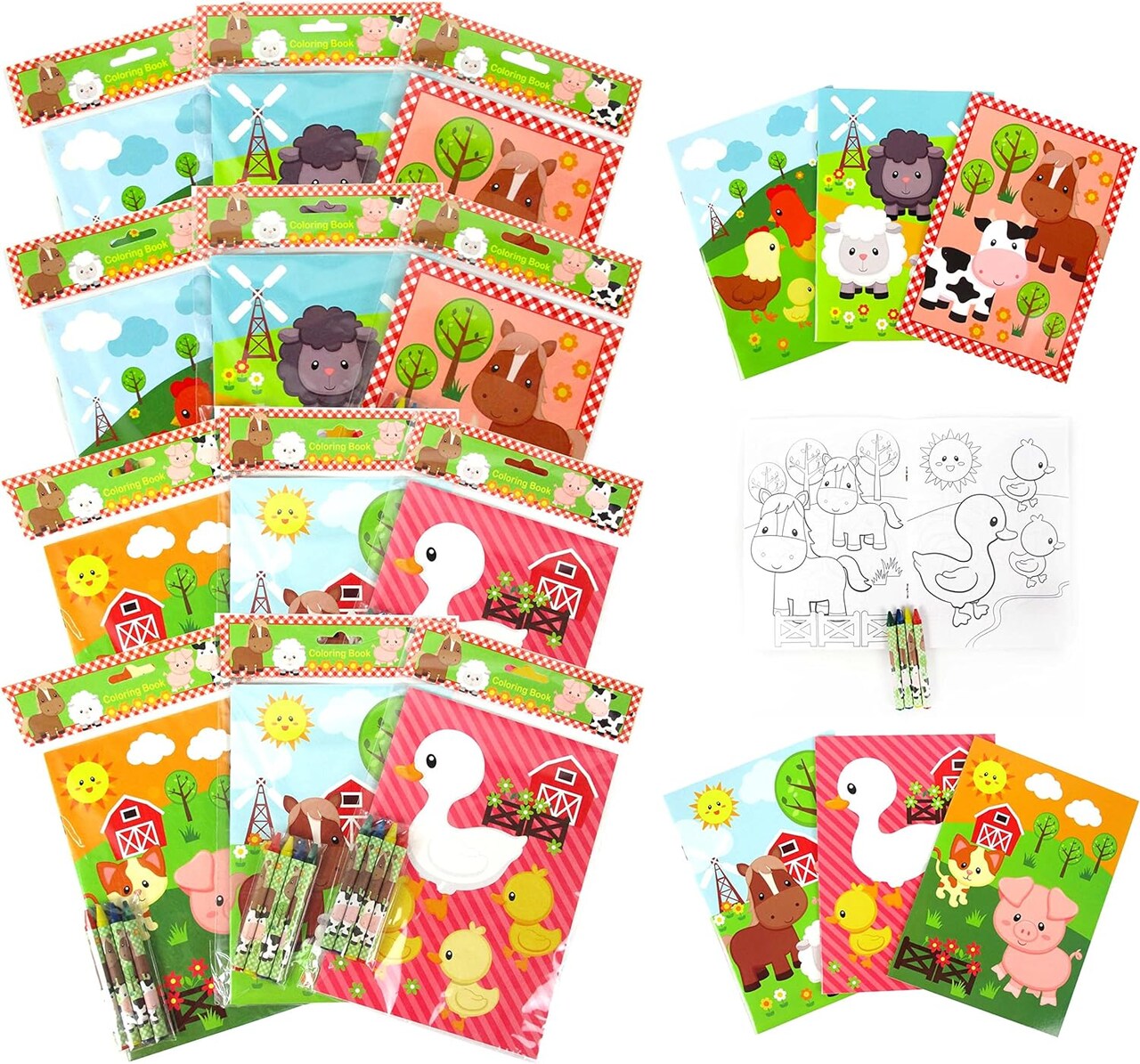 Tiny Mills Farm Animals Coloring Books with Crayons Party Favors with 12 Coloring Books and 48 Crayons